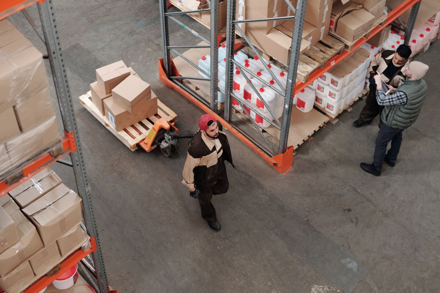 Cardboard parcels on a roller conveyor